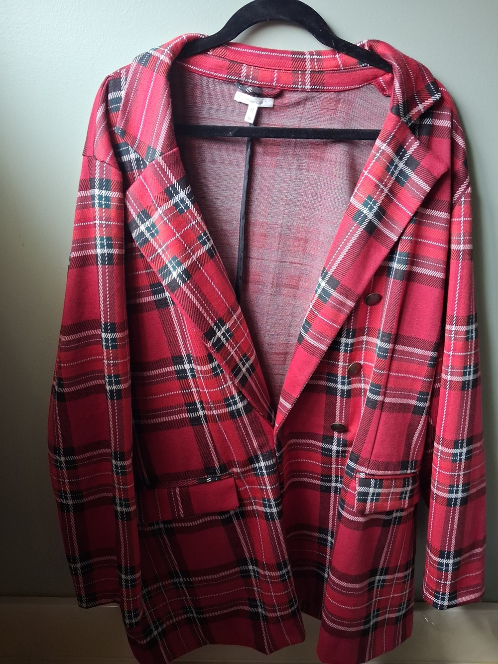 Maurices Red Plaid Double-Breasted Blazer